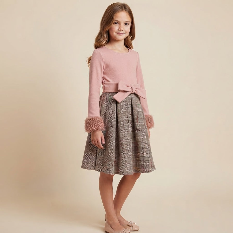 Bonnie Jean Girl's Dusty Pink Elegant Plaid Pleated Dress
