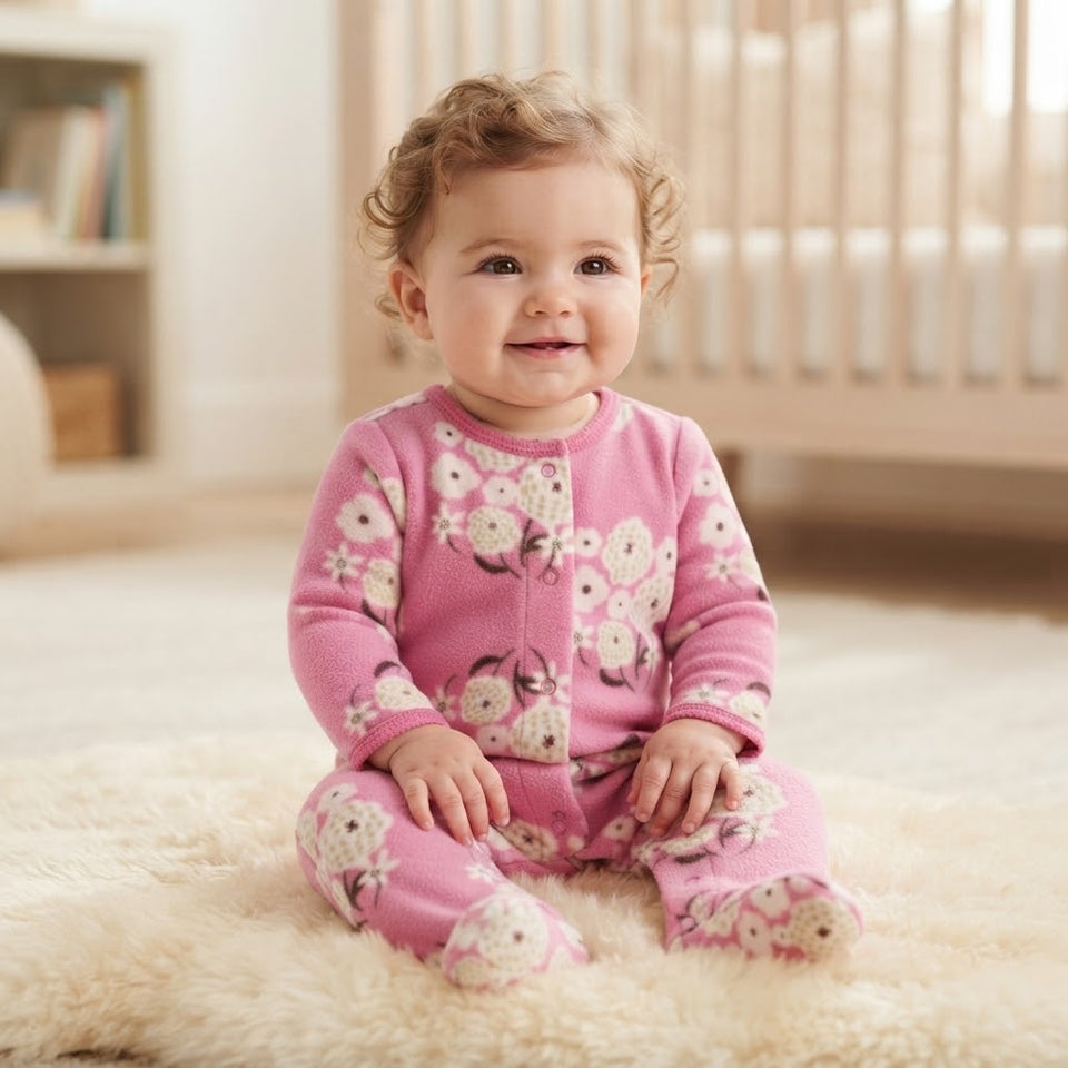 Carter's Baby Girl's Pink Floral Fleece Footed Overall