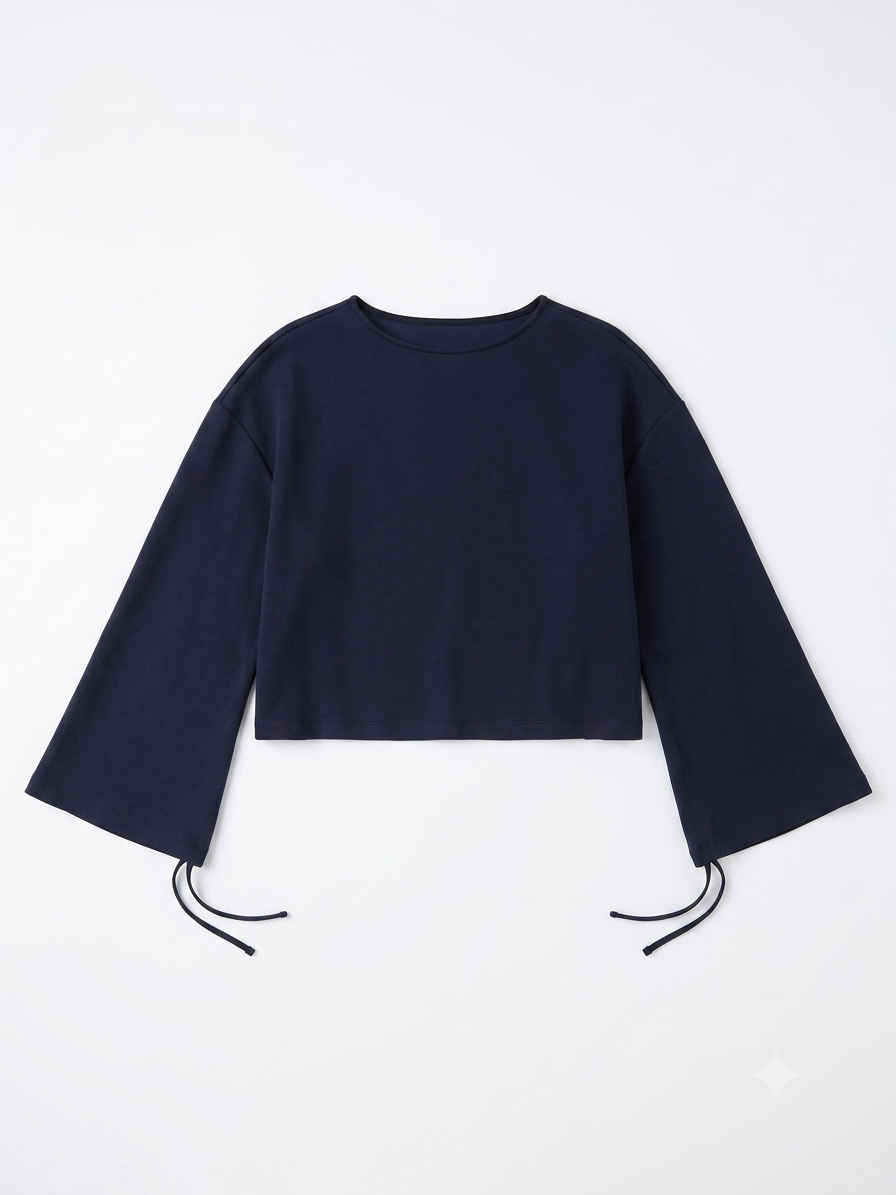 Emporio Armani Women's Navy Wide Sleeves Cropped Blouse | Emporio Armani In Lebanon