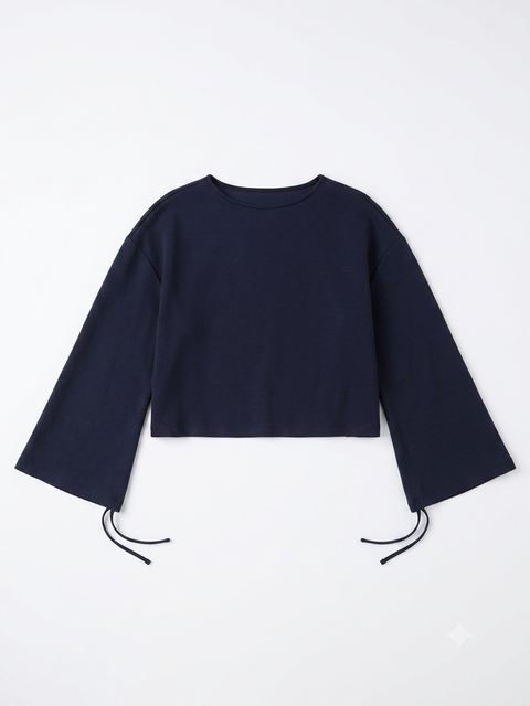 Emporio Armani Women's Navy Wide Sleeves Cropped Blouse | Emporio Armani In Lebanon