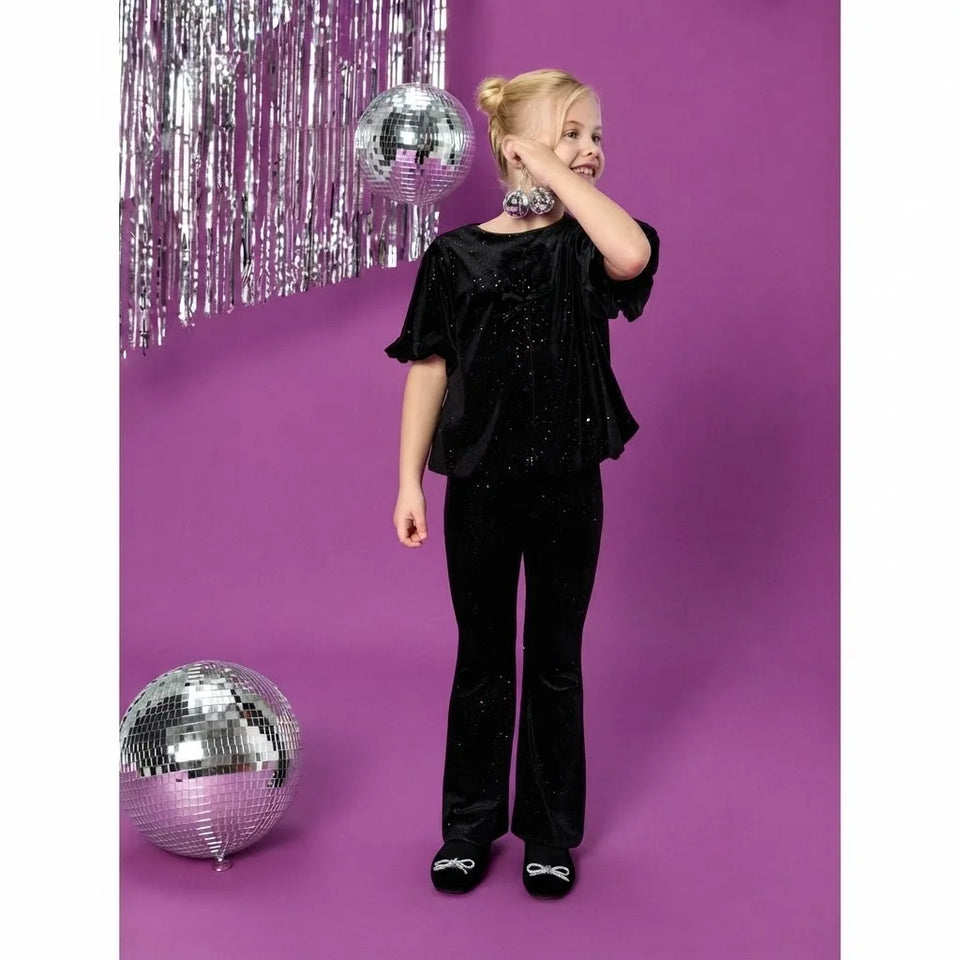 Sinsay Girl's Black Velvet Glittered Subtle Sequin Set