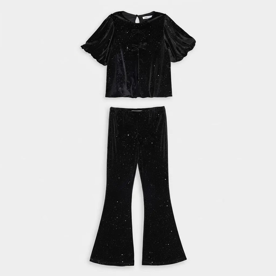Sinsay Girl's Black Velvet Glittered Subtle Sequin Set