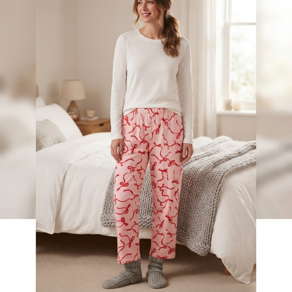 SD Women's Pink & Red All Over Bow Print Pajama Bottom