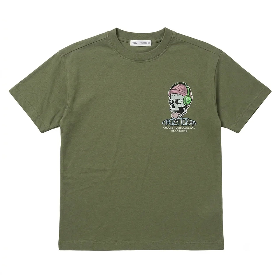 Zara Boy's Olive Green Chest Print T-Shirts | Zara In Lebanon