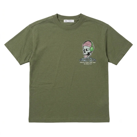 Zara Boy's Olive Green Chest Print T-Shirts | Zara In Lebanon