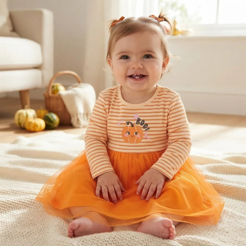 Sinsay Baby Girl's Orange Striped Long-Sleeve Dress