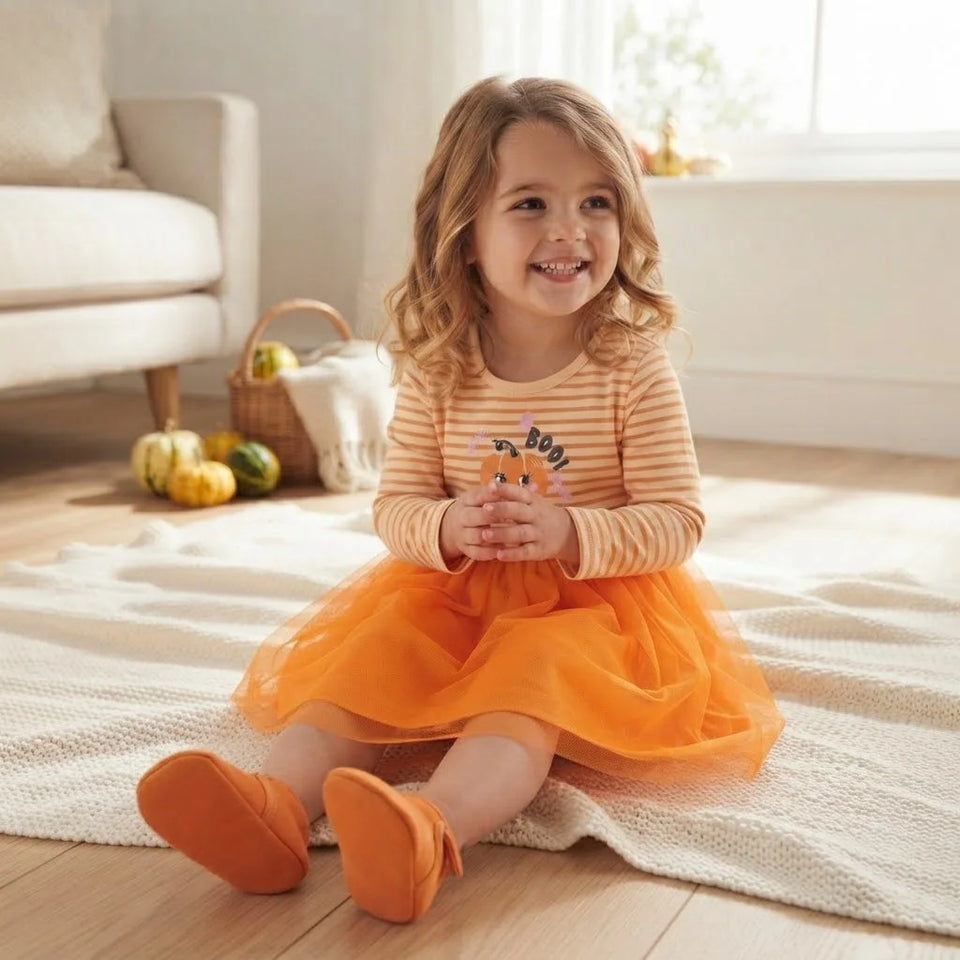 Sinsay Girl's Orange Striped Long-Sleeve Dress