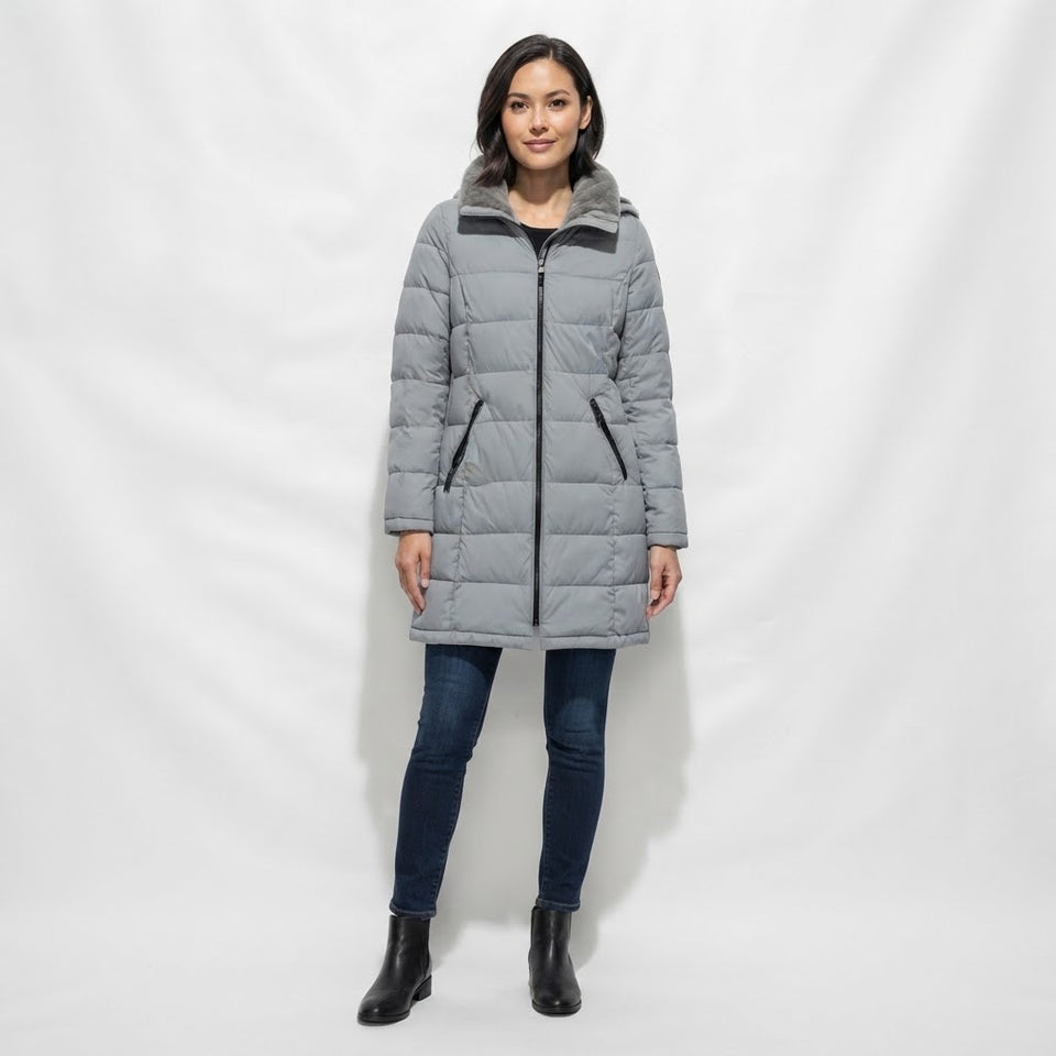 Andrew Marc Women's Light Teal Faux-Fur Collar Puffer Coat