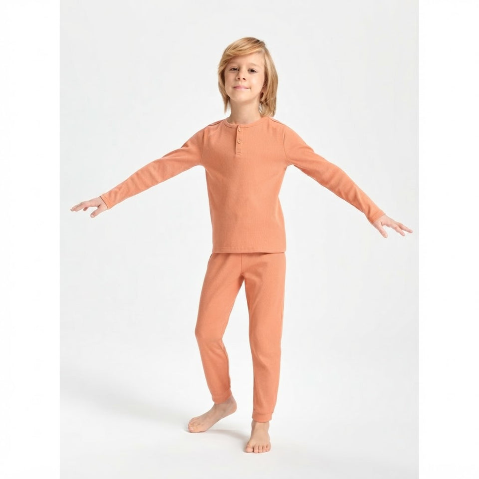 Sinsay Boy's Orange Button Placket Long-Sleeves Pajama Set