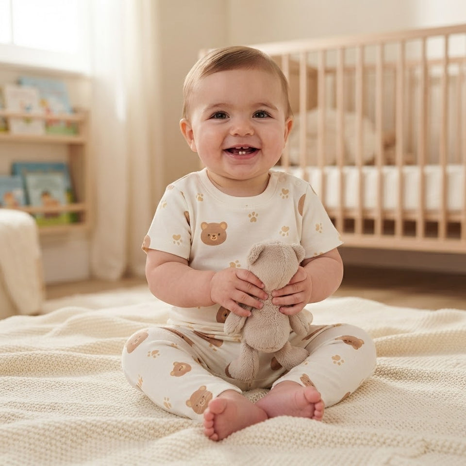 Sinsay Baby Boy's Off White All-Over Bear Printed Pajama Set