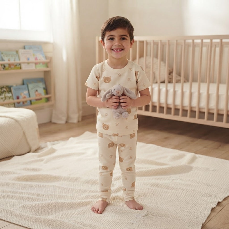 Sinsay Boy's Off White All-Over Bear Printed Pajama Set