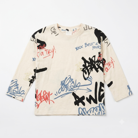 Zara Boy's Beige All Over Printed Blouse  | Zara In Lebanon