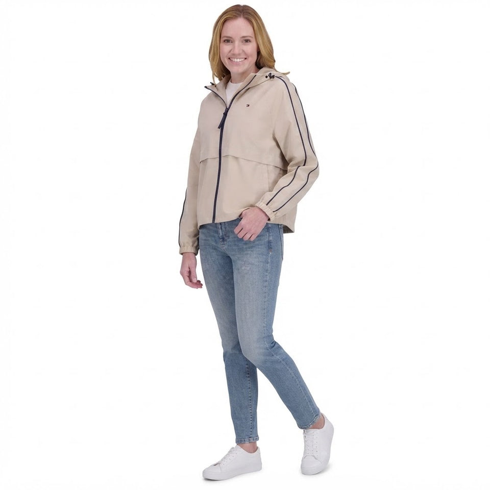 Tommy Hilfiger Women's Beige Hooded Windbreaker Jacket