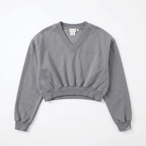 Pull & Bear Women's Grey V Neck Cropped Sweatshirt | Pull & Bear In Lebanon