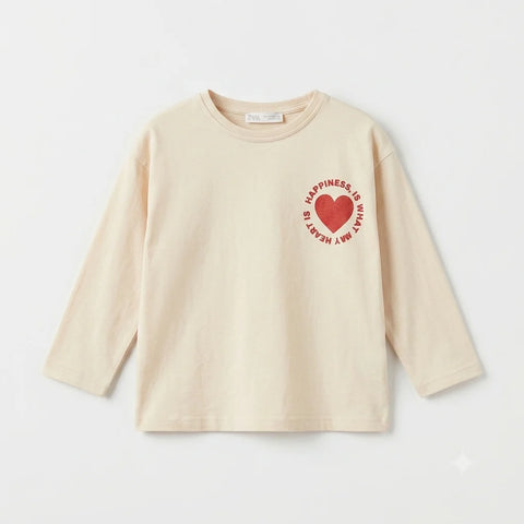 Zara Girl's Beige Happiness Heart Graphic Blouse | Zara In Lebanon