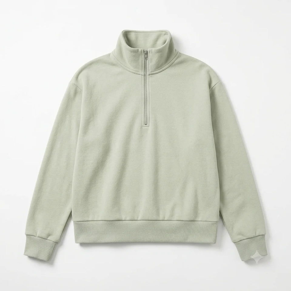 Mango Women's Pale Green Quarter Zip Pullover Sweatshirt | Mango In Lebanon