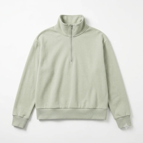 Mango Women's Pale Green Quarter Zip Pullover Sweatshirt | Mango In Lebanon