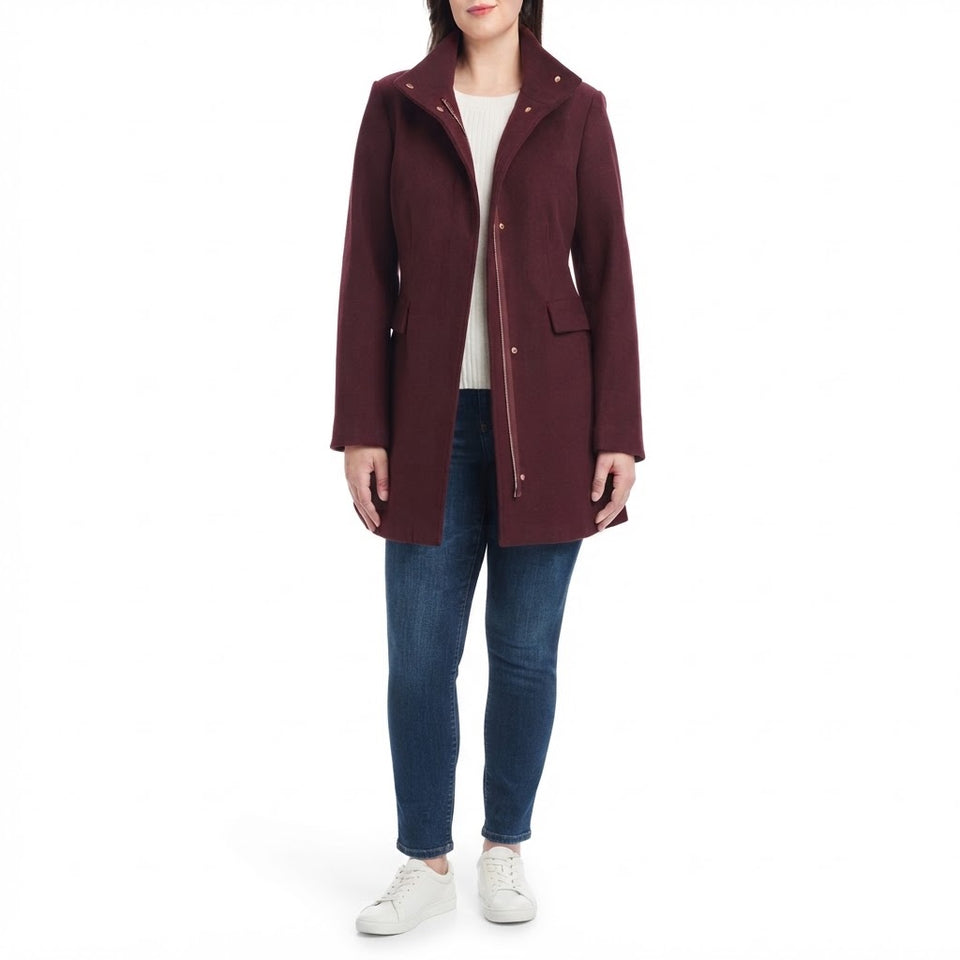 Vince Camuto Women's Burgundy Stand-Collar Coat