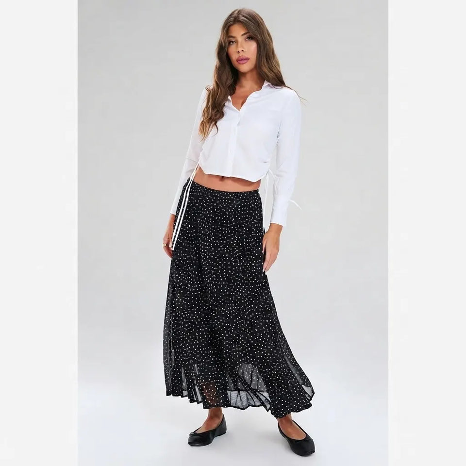 Sinsay Women's Black Polka-Dot Maxi Skirt
