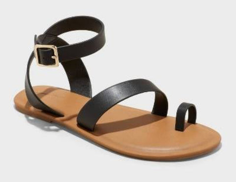 Universal Thread Women's Black Sol Toe Loop Ankle Strap Sandals | Universal Thread In Lebanon