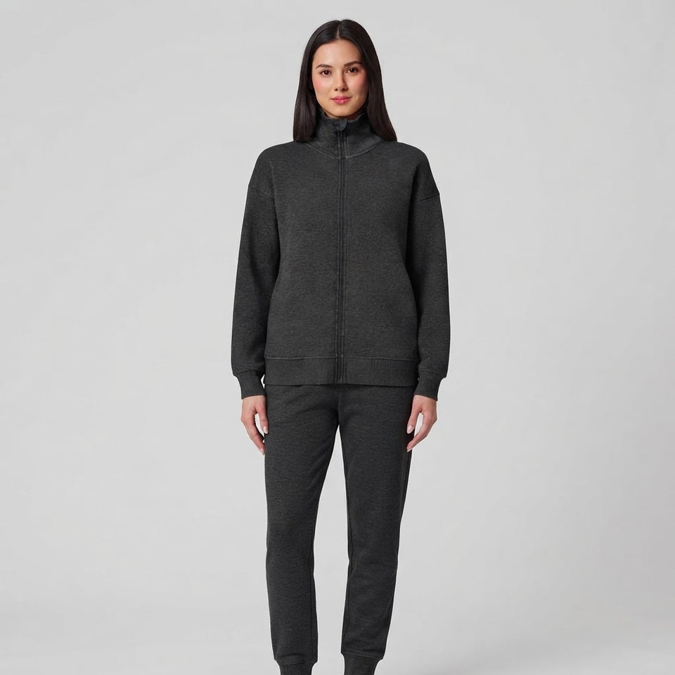 Mondetta Women's Dark Grey Mock Neck Relaxed Jacket