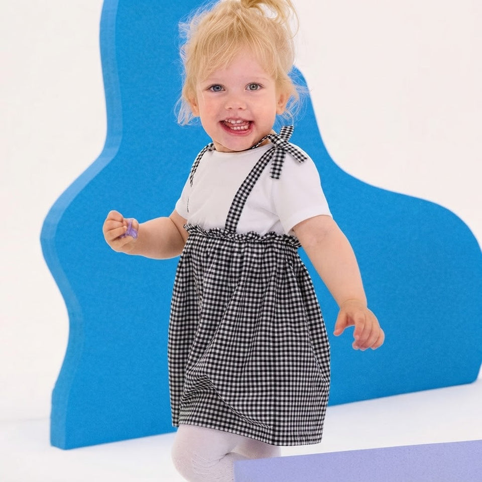 Sinsay Baby Girl's White & Black Gingham Pinafore Dress