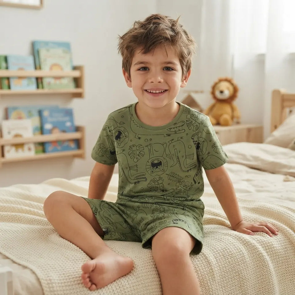 Sinsay Boy's Sage Green Dinosaur Print Pajama Set