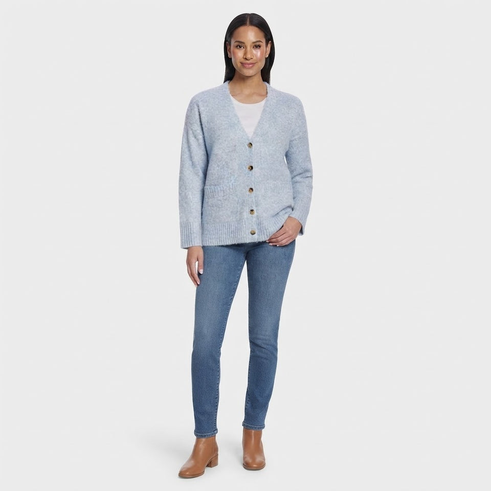 Ella Mass Women's Light Blue Button Front V-Neck Cardigan