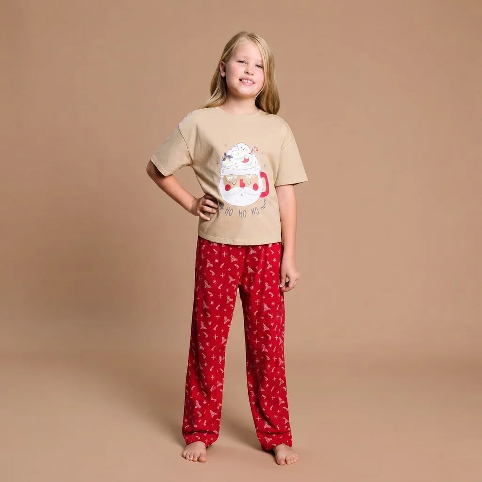Sinsay Girl's Red & Dark Beige Holiday Graphic Pajama Set