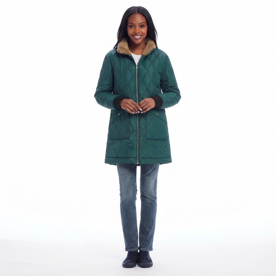 Weatherproof Vintage Women's Green Quilted Long Coat