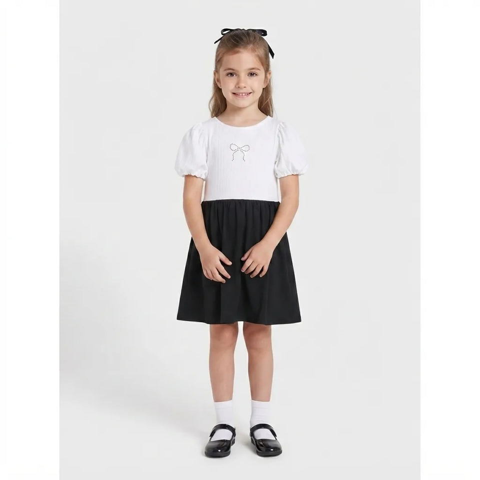 Sinsay Girl's White & Black Puff Sleeves Dress