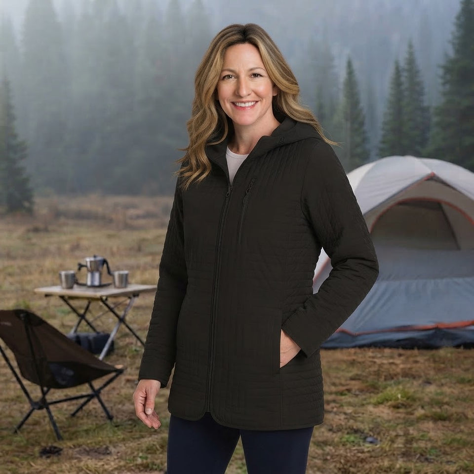Lands End Women's Black Quilted Hooded Jacket