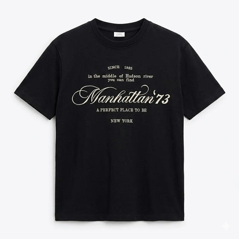 Zara Boy's Black "Manhattan '73 " Graphic Cotton T-Shirt | Zara In Lebanon