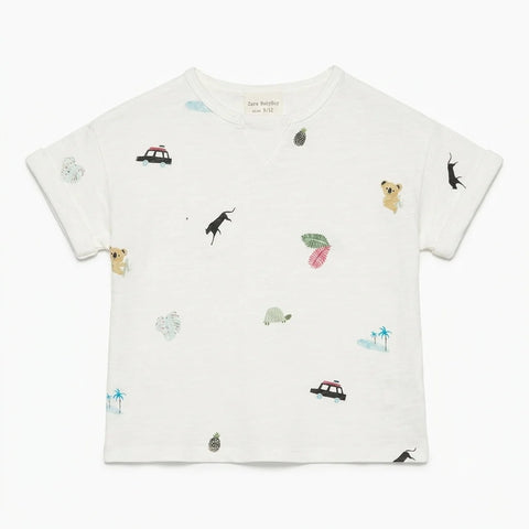 Zara Baby Boy's White All Over Print Cotton T-Shirt | Zara In Lebanon