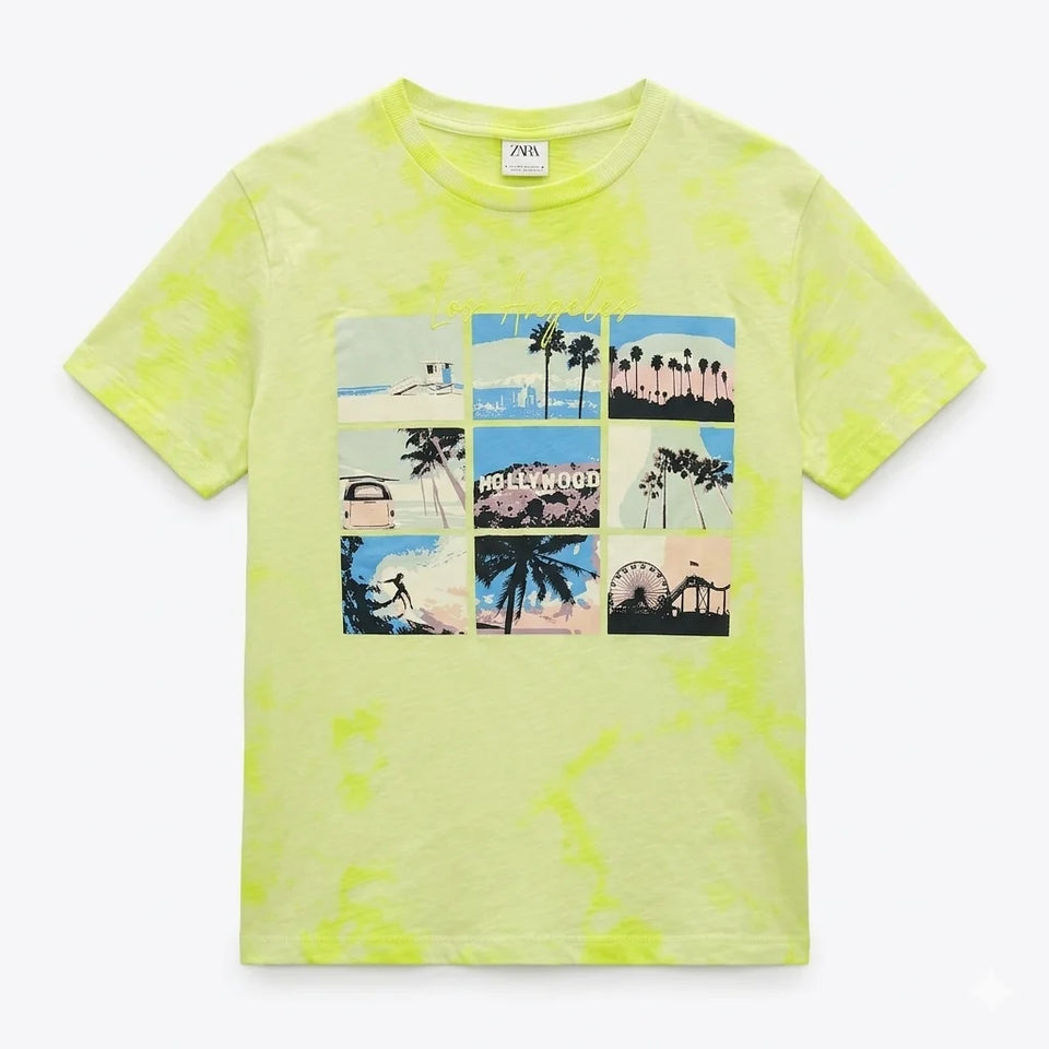 Zara Boy's Lime Green "Las Angeles" Graphic Cotton T-Shirt | Zara In Lebanon