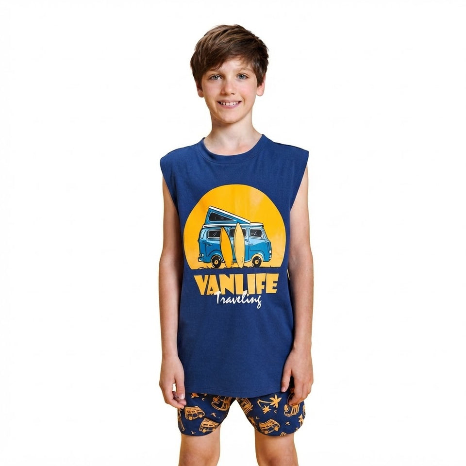 Sinsay Boy's Navy Camper Van Graphic Pajama Set