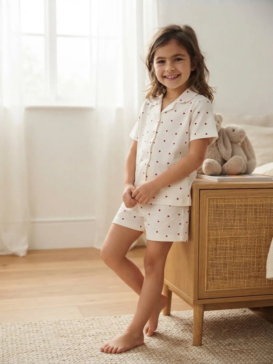 Sinsay Girl's Off-White Heart Pattern Pajama Set