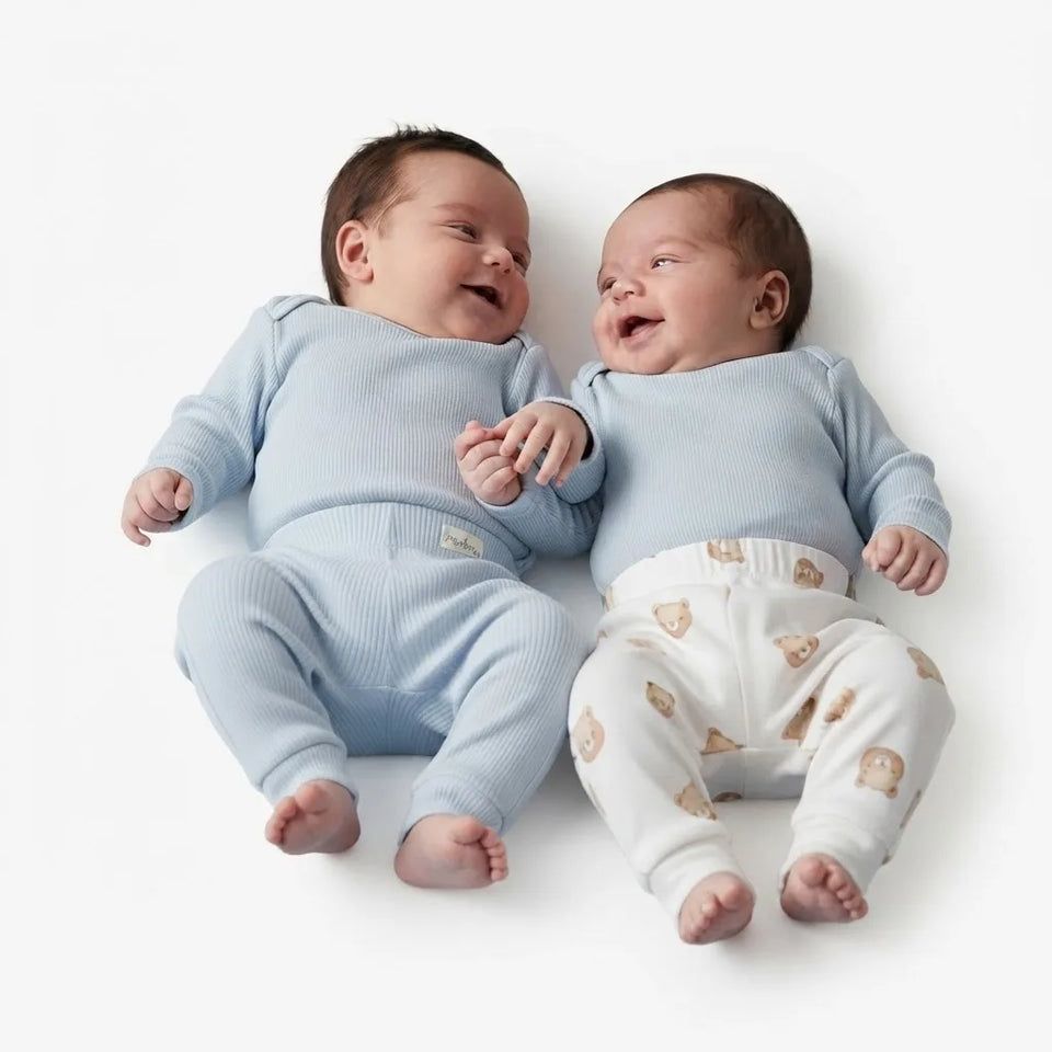 Sinsay Baby Boys Light Blue & Off White Ribbed Pack Of 2 Pants
