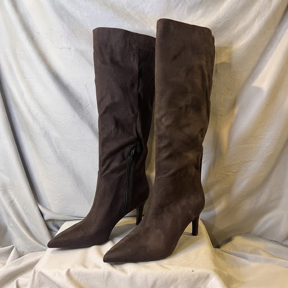 A New Day Women's Brown Suede Heeled Boots