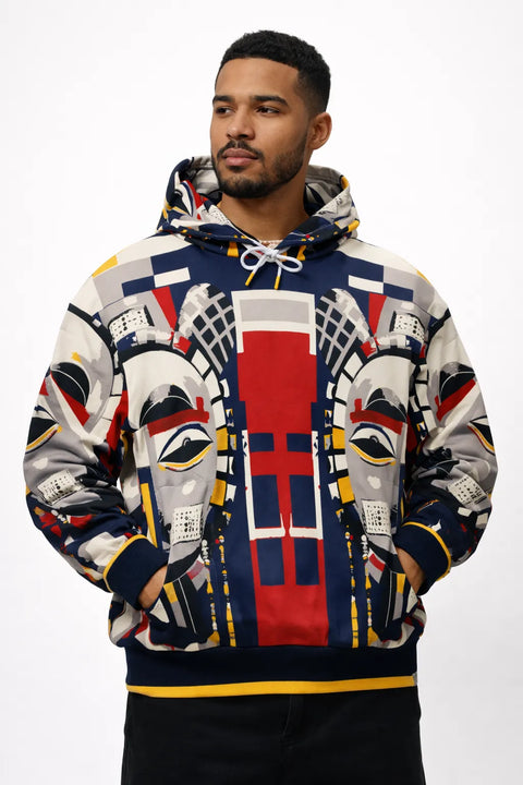 Agtawh Men's Multicolor French Terry Motif Print Hoodie | Agtawh In Lebanon