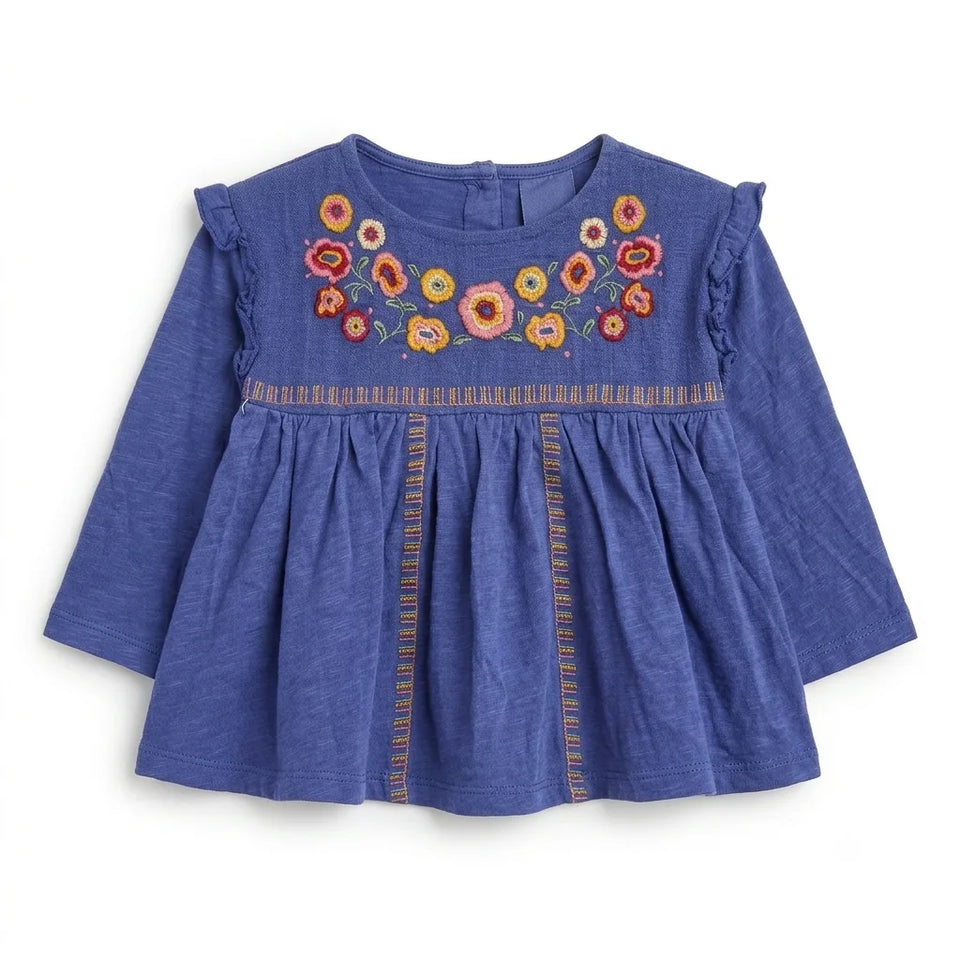 Zara Baby Girl's Blue Floral Embroidery Long Sleeve Blouse | Zara In Lebanon