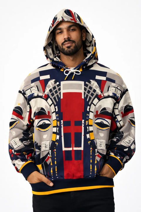 Agtawh Men's Multicolor French Terry Motif Print Hoodie | Agtawh In Lebanon