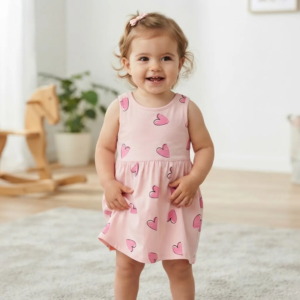 Sinsay Baby Girl Light Pink All-Over Heart Print Dress