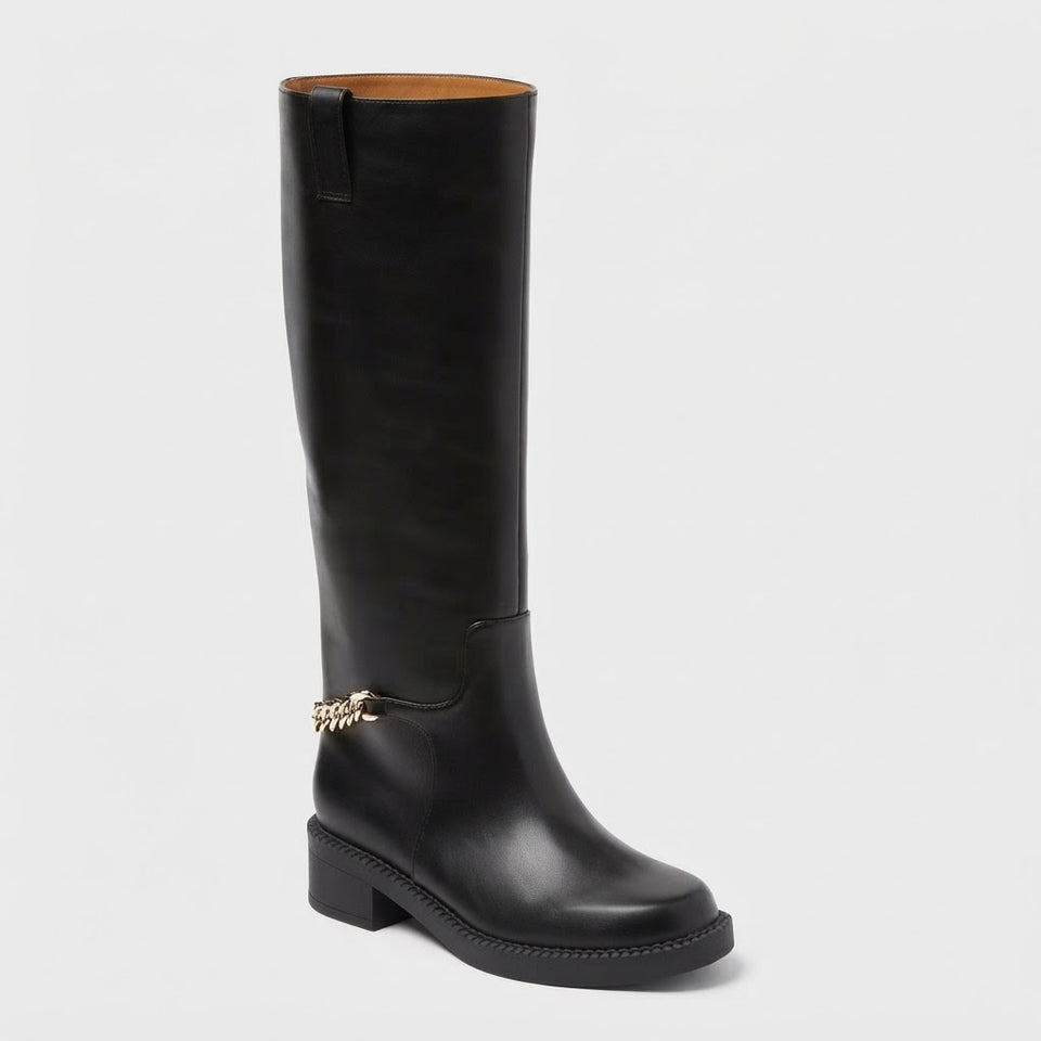 A New Day Women's Black Knee-High Gold Chain Boots