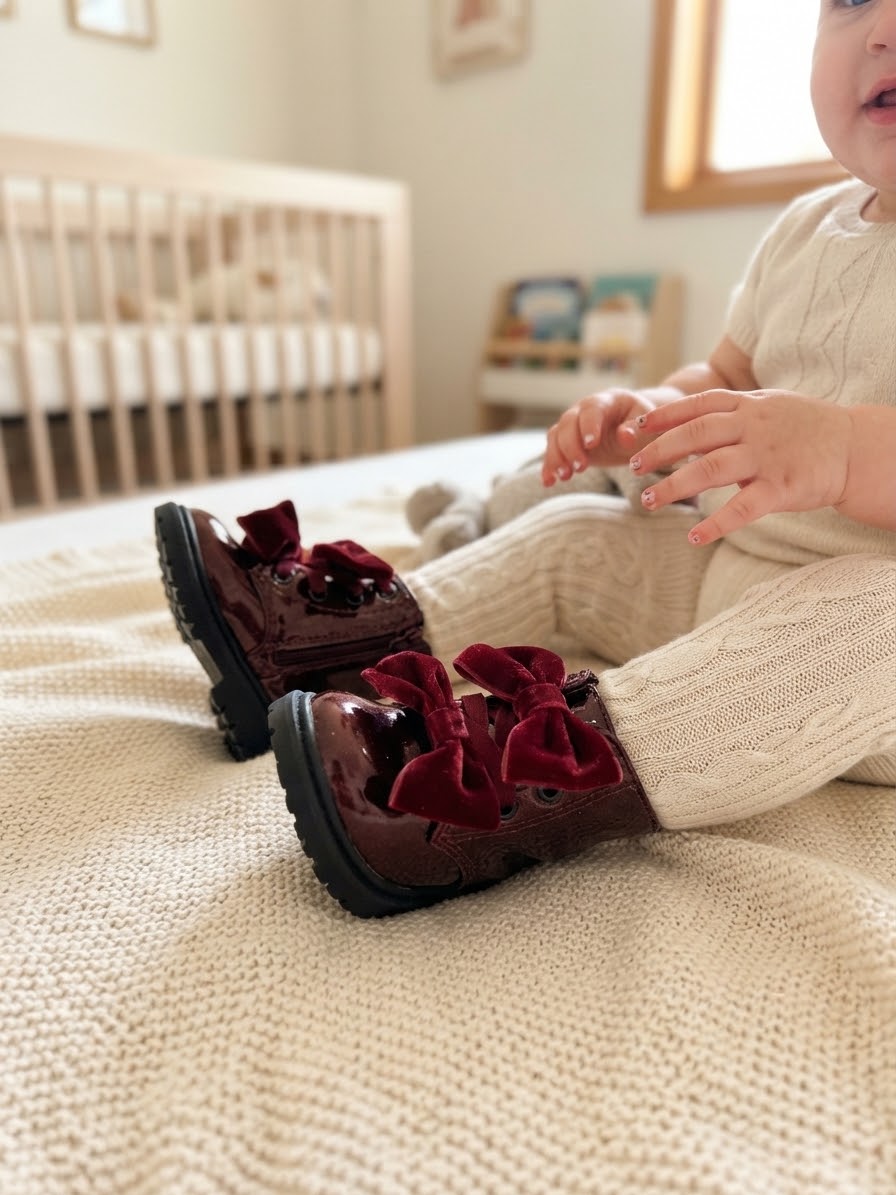 Cat & Jack Baby Girl's Burgundy Estes Shimmer Combat Boots
