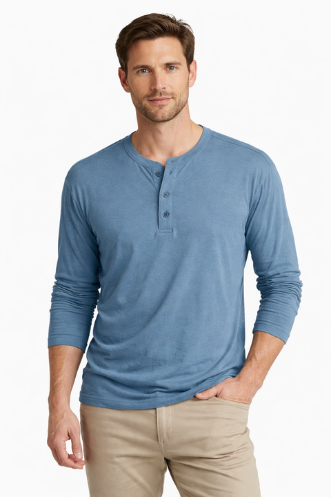 Alfani Men's Dusty Blue Alfatech Solid Henley Blouse | Alfani In Lebanon