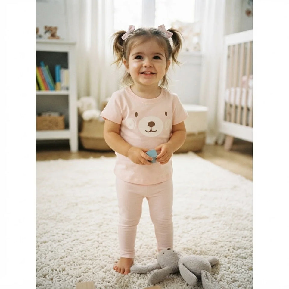 Sinsay Girl's Pale Pink Cute Bear Graphic Pajama Set