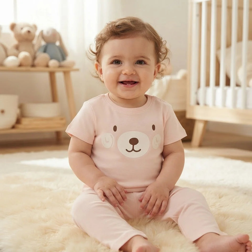 Sinsay Baby Girl's Pale Pink Cute Bear Graphic Pajama Set