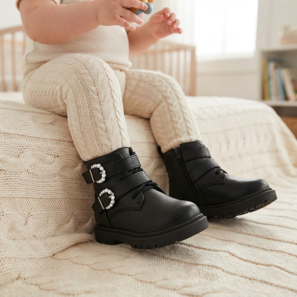 Cat & Jack Baby Girls' Black Evie Lug Sole Ankle Boots