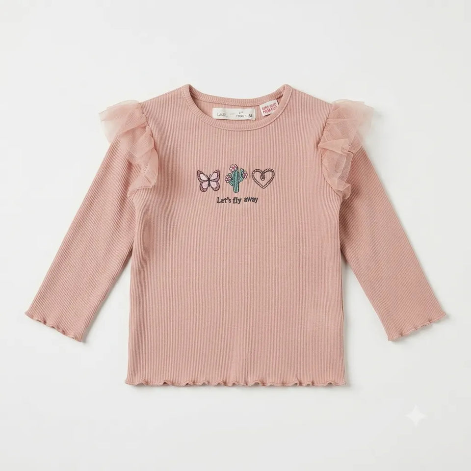Zara Girl's Dusty Rose "Let's Fly Away" Embroidery Long Sleeve Blouse | Zara In Lebanon
